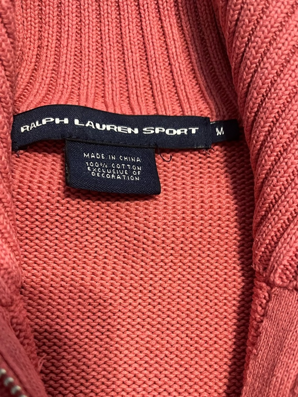 Ralph Lauren Sport Coral/Pink/Salmon Full Zip-Up Knit Cardigan Sweater Sz M - Picture 3 of 5